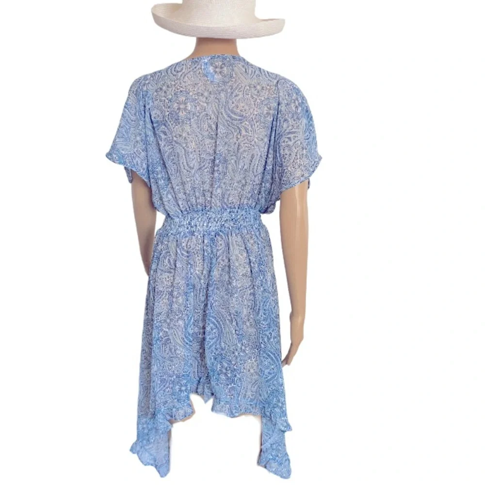 CALIFORNIA BREEZE Sheer Blue Embellished Tunic Cover-Up Size L